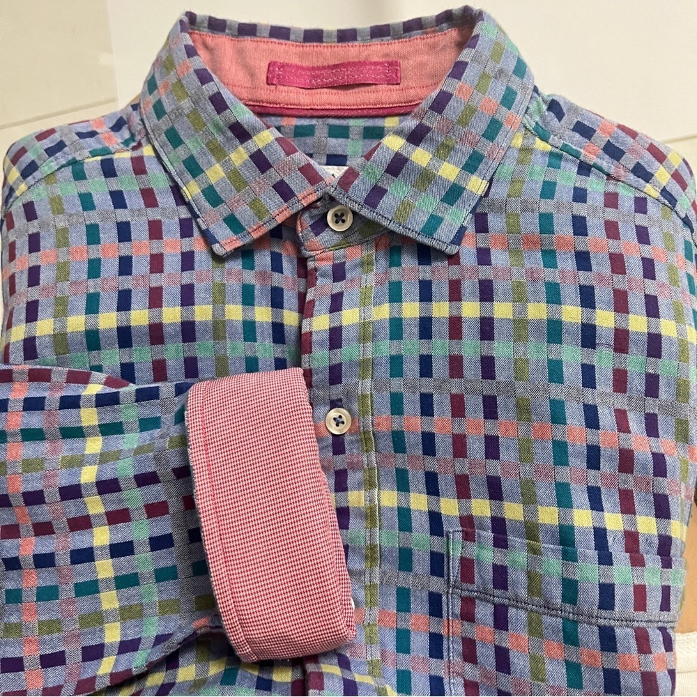 NEW Tommy Bahama Men’s Button Up SILK Shirt SMALL Plaid Colorful Long Sleeve